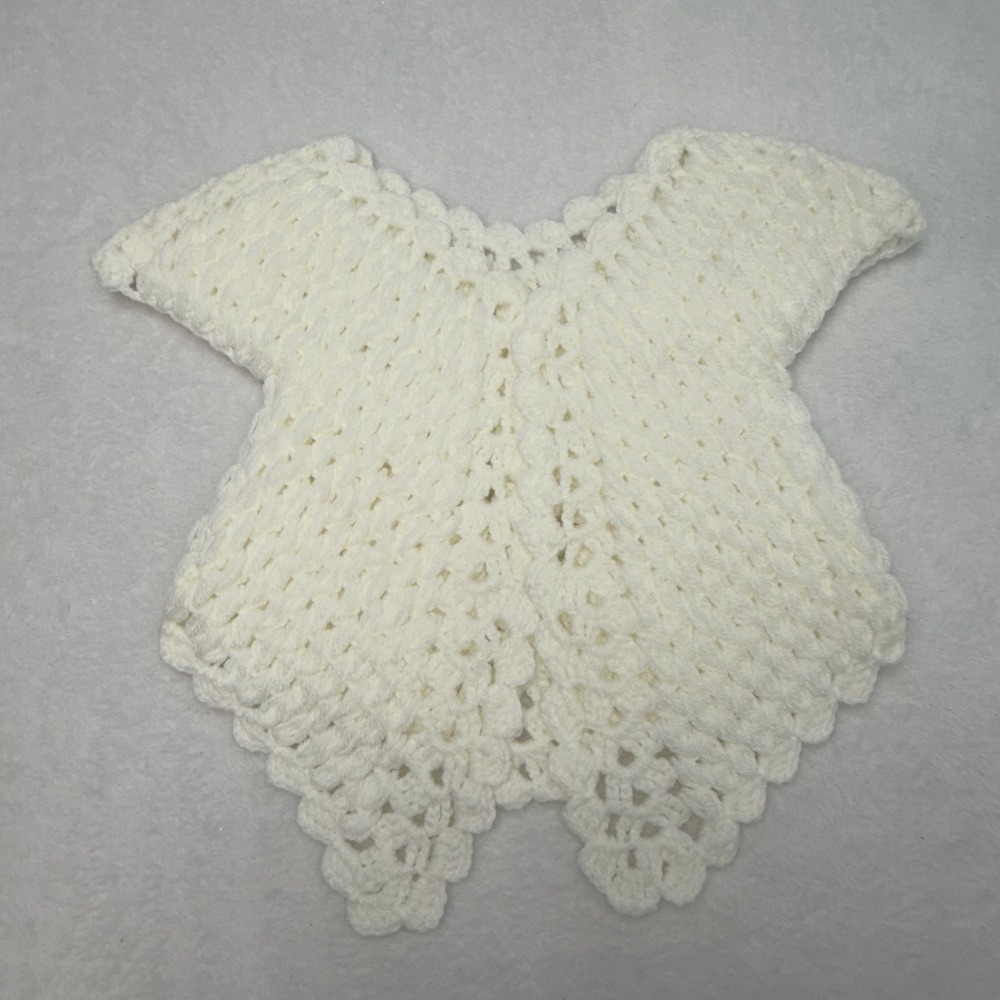 Handmade Crochet Baby Girl Cardigan Sweater White Granny Jacket 3-6 Months